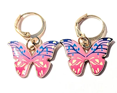*** NEW ARRIVAL *** BLUE & PINK BUTTERFLY JEWELRY SET with NECKLACE (15" L + Gold Tone Chain/Clasp) & BRACELET (Butterfly +...