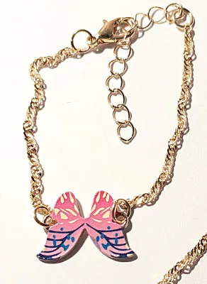 *** NEW ARRIVAL *** BLUE & PINK BUTTERFLY JEWELRY SET with NECKLACE (15" L + Gold Tone Chain/Clasp) & BRACELET (Butterfly +...