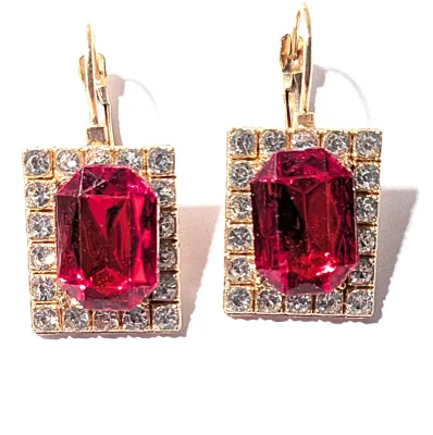 NEW ARRIVAL *** Deep RED Beveled Rectangle Stones JEWELRY SET with Choker NECKLACE (15" L +PENDANT+ Single RED Stone, Surround, Gold...