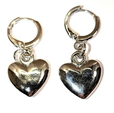 *** NEW ARRIVAL *** Classic Silver Colored "PUFFY HEART" NECKLACE (17" L + Lobster Clasp) JEWELRY SET & Matching...
