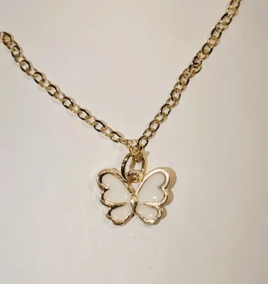 Delicate Enameled WHITE BUTTERFLY JEWELRY SET with NECKLACE (16" L + Small Butterfly PENDANT + Gold Tone Chain/Lobster Clasp) &...