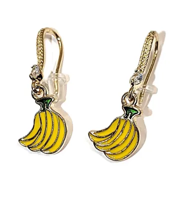 Yellow & Green "BANANA BUNCH" JEWELRY SET with NECKLACE (15" L + Enameled PENDANT + GOLD Tone Chain/Lobster Clasp) and...