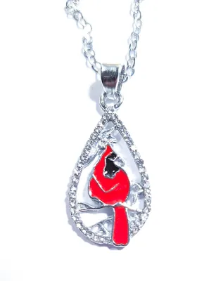 RED CARDINAL JEWELRY SET with NECKLACE (18" L + Enameled Pear Shape PENDANT + SILVER Tone Setting/Chain/Lobster Clasp) and MATCHING...