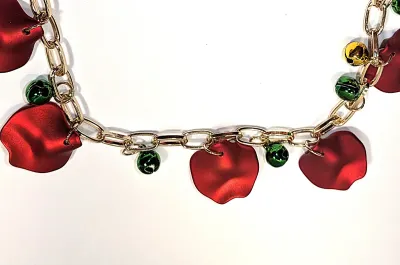 Bright "RED METAL CURVY PETALS & COLORED BELLS" JEWELRY SET with NECKLACE (16" L + GOLD Tone Large Links Chain +...