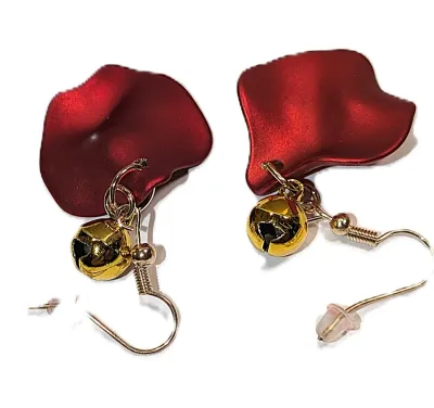 Bright "RED METAL CURVY PETALS & COLORED BELLS" JEWELRY SET with NECKLACE (16" L + GOLD Tone Large Links Chain +...