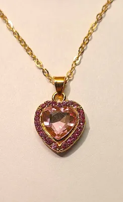 PINK HEART BEJEWELED JEWELRY SET with NECKLACE (16" L + Jeweled Surround Heart Pendant + Gold Tone Chain/Lobster Clasp) &...