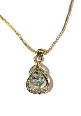 Drop LIGHT BLUE Beveled & Jeweled JEWELRY SET with NECKLACE (16" L, Pendant + GOLD Tone Chain/Lobster Clasp) and MATCHING...