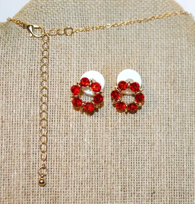 Iridescent RED Delicate 8-Stone CIRCLE JEWELRY SET with NECKLACE (18"-19" L, Pendant + GOLD Tone Chain/Lobster Clasp) and...