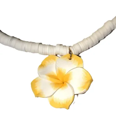 Composite YELLOW & WHITE FLOWER JEWELRY SET with NECKLACE (16" L + White Circle Beads + Gold Tone Lobster Clasp) and Matching...