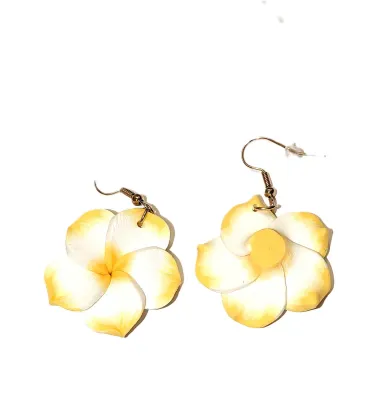 Composite YELLOW & WHITE FLOWER JEWELRY SET with NECKLACE (16" L + White Circle Beads + Gold Tone Lobster Clasp) and Matching...