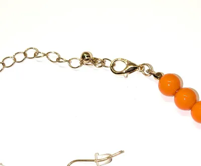 ORANGE GLOBES JEWELRY SET with CHOKER NECKLACE (14" L+ Gold Tone Lobster Clasp) and MATCHING EARRINGS with Wire Hook Clasp