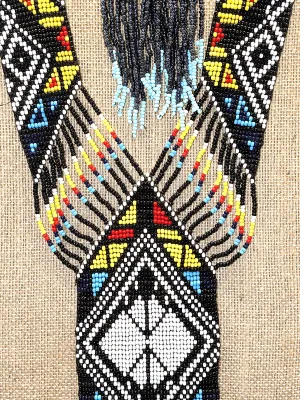 Beautiful Tribal-Style ALL BEADED Multicolor JEWELRY SET with Reversable NECKLACE (36" L) and Black & Blue EARRINGS with Wire...