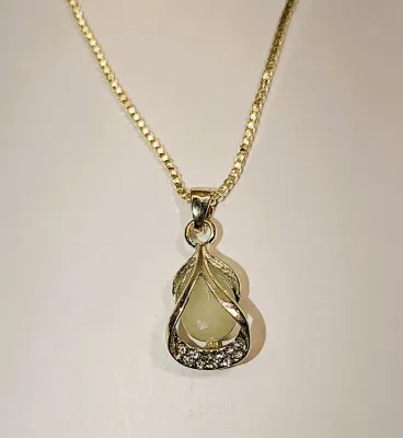 Drop Opaque LEMON YELLOW Beveled & Jeweled JEWELRY SET with NECKLACE (16" L, Pendant + GOLD Tone Chain/Lobster Clasp) and...