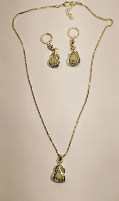 Drop Opaque LEMON YELLOW Beveled & Jeweled JEWELRY SET with NECKLACE (16" L, Pendant + GOLD Tone Chain/Lobster Clasp) and...