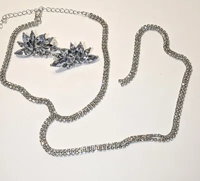 Double Strand All Jeweled JEWELRY SET with CHOKER NECKLACE (4"-6" Opening + LONG (13") Snake-Style + SILVER Tone Lobster)...