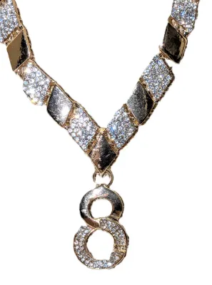 Beautiful Gold Colored Segmented & Bejeweled PRISMS JEWELRY SET with NECKLACE (22" L + Lobster Clasp) + MATCHING Jeweled...