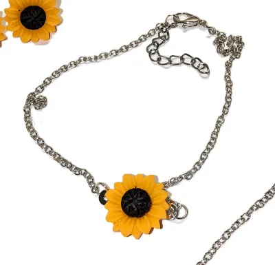 Silver Colored Chain "PEARLS & FLOWERS" JEWELRY SET with NECKLACE (24" L + Acrylic Flower + Double Faux Pearls +...