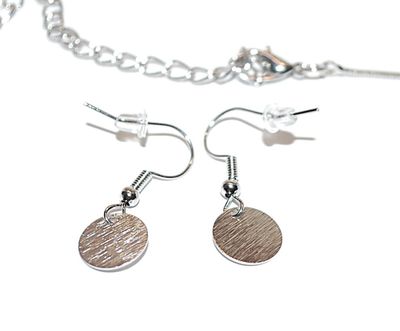 Delicate Silver Colored Choker NECKLACE with "Circles + Squares" Bright Silver Tone Accents (12" L) JEWELRY SET with...