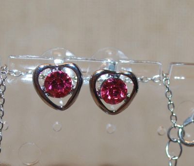 Red/Silver JEWELRY SET Includes Earrings (½") with Post Ends; ADJUSTABLE Size 7 Ring & PENDANT (½" ) on a Silver Tone...