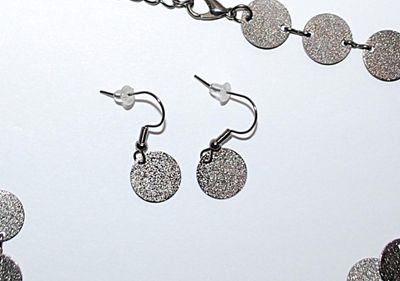 Delicate Silver Colored Choker NECKLACE with " Gray Ground Glitter Circles" Accents (12" L) JEWELRY SET with Matching...