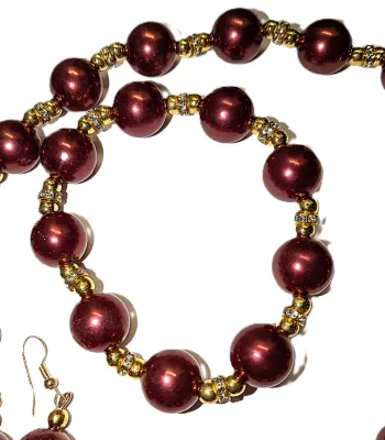 RED GLOBES NECKLACE (16" L + TOGGLE Clasp) & BRACELET (Stretch + 2" Opening) & Matching EARRINGS (Hooked Wire Clasp)...