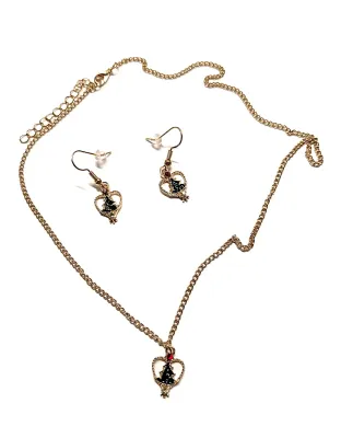 Christmas Holiday REINDEER Enameled NECKLACE (20" L + Pendant Combo) JEWELRY SET with MATCHING EARRINGS with Circle Snap-Close Clasp