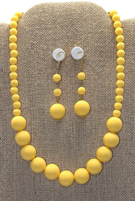 Bright YELLOW GLOBES NECKLACE (16" L + Lobster Clasp) JEWELRY SET with MATCHING Dangle EARRINGS and Wire Hook Clasp