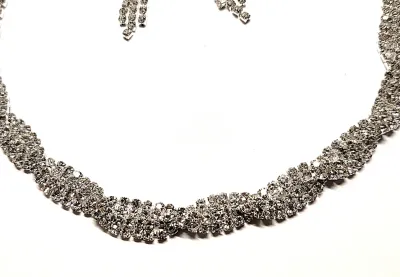 Silver Tone Bejeweled "Twisted Swirled" JEWELRY SET with NECKLACE (18" L+ Lobster Clasp) and Triple Dangles EARRINGS with...
