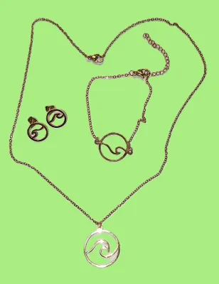 Gold Colored SWIRLED CIRCLE JEWELRY SET with NECKLACE (17" L + Lobster Clasp) & MATCHING BRACELET (2" Opening + Lobster...