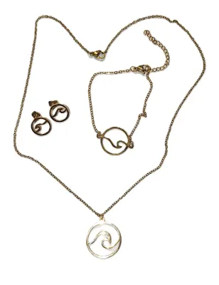 Gold Colored SWIRLED CIRCLE JEWELRY SET with NECKLACE (17" L + Lobster Clasp) & MATCHING BRACELET (2" Opening + Lobster...