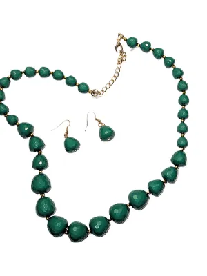 Bright GREEN GLOBES JEWELRY SET with NECKLACE (21" L+ Gold Tone Lobster Clasp and Spacers) and MATCHING EARRINGS with Wire Hook Clasp