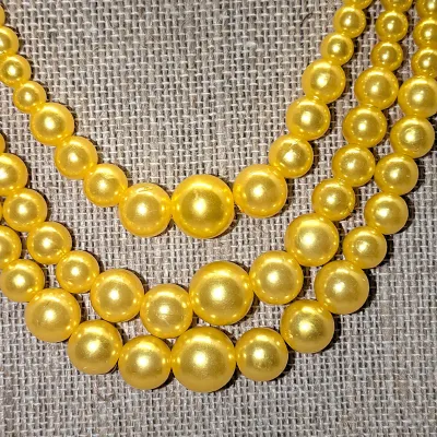 YELLOW 3 Strand GLOBES JEWELRY SET with NECKLACE (18" L+ Silver Tone Lobster Clasp) and MATCHING EARRINGS with Wire Hook Clasp