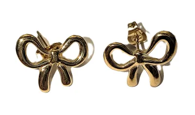Delicate Gold Tone "RIBBON BOWTIE" JEWELRY SET with NECKLACE - Marked "STAINLESS STEEL - (16" L+ Lobster Clasp) and...