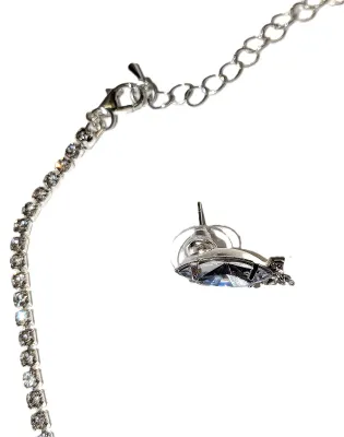 Bejeweled MARQUISE-CUT STONES JEWELRY SET with NECKLACE (10 Clear Stones + Silver Tone Chain + 18" L + Lobster Clasp) and Matching...