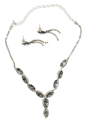 Bejeweled MARQUISE-CUT STONES JEWELRY SET with NECKLACE (10 Clear Stones + Silver Tone Chain + 18" L + Lobster Clasp) and Matching...