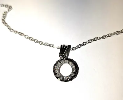 Delicate Silver Tone Jeweled CIRCLE JEWELRY SET with Choker NECKLACE (14" L+ Circle Pendant + Lobster Clasp) and Classic Single...