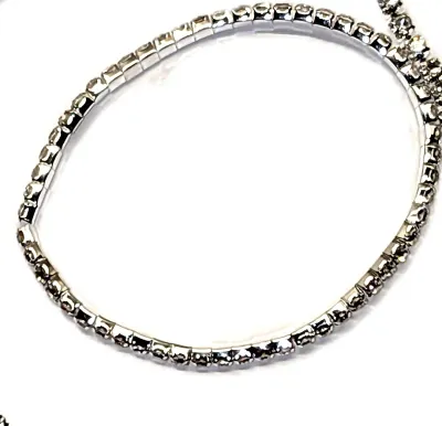 Silver Tone BEJEWELED JEWELRY SET with NECKLACE (Total Length Jeweled, 22" L + Lobster Clasp) & BRACELET (Stretch, 2"...