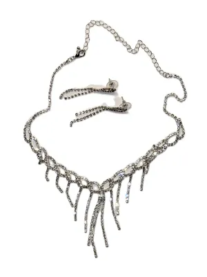 Bejeweled "DANGLES & LOOPS" JEWELRY SET with NECKLACE (Silver Tone + 16" L + Lobster Clasp) and Matching Jeweled...