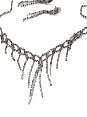 Bejeweled "DANGLES & LOOPS" JEWELRY SET with NECKLACE (Silver Tone + 16" L + Lobster Clasp) and Matching Jeweled...