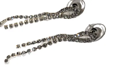 Bejeweled "DANGLES & LOOPS" JEWELRY SET with NECKLACE (Silver Tone + 16" L + Lobster Clasp) and Matching Jeweled...