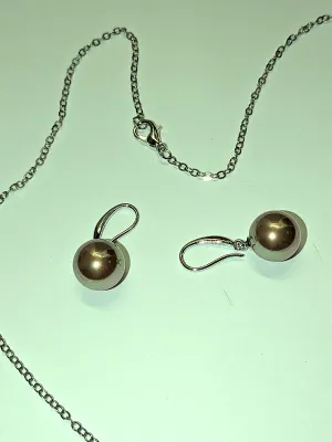 Single Champagne Colored GLOBE JEWELRY SET with NECKLACE (Silver + 18" L + Lobster Clasp) and EARRINGS (Marked .925) with Wire Hook...