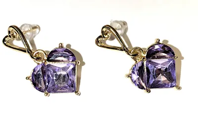 PURPLE HEART JEWELRY SET with NECKLACE (20" L, Beveled Glass Heart + Gold Tone Chain/Lobster Clasp) and MATCHING EARRINGS with Stud...