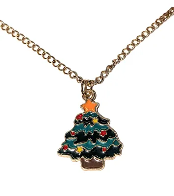 Colorful CHRISTMAS HOLIDAY TREE JEWELRY SET with NECKLACE (20" L + Gold Tone Chain and Lobster Clasp) and MATCHING EARRINGS with...