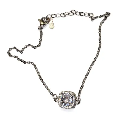 Silver Tone BEJEWELED ROUND CLEAR STONE JEWELRY SET with NECKLACE ( Marked .925, 18" L, Lobster Clasp) & BRACELET (Marked .925,...