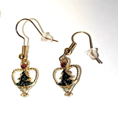 Delicate Colorful GREEN HOLIDAY TREE JEWELRY SET with NECKLACE (17" L + Tiny Red Stone Tree-Top + Gold Tone Chain and Lobster Clasp)...