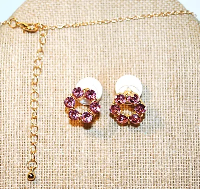 Iridescent PINK Delicate 8-Stone CIRCLE JEWELRY SET with NECKLACE (18"-19" L, Pendant + GOLD Tone Chain/Lobster Clasp) and...