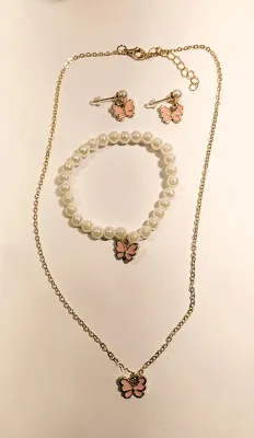 Delicate Enameled PINK BUTTERFLY JEWELRY SET with NECKLACE (16" L + Small Butterfly PENDANT + Gold Tone Chain/Lobster Clasp) &...