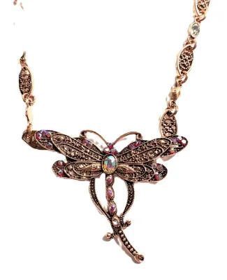 *** NEW ARRIVAL *** Beautiful Jeweled Rose Gold BUTTERFLY JEWELRY SET/Choker NECKLACE (12" L, Iridescent Stones, Chain Accents +...