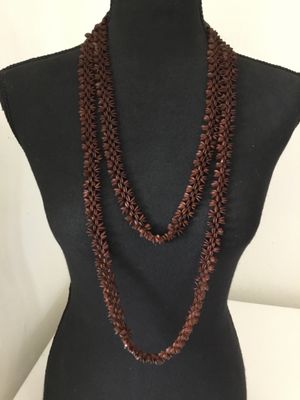 Long Vintage flower brown lpil -lpil seed beaded necklace