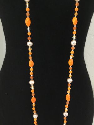 Beautiful, vintage, orange fluorescent, Creamsicle, orange glass, bead necklace, Japan, or west Germany